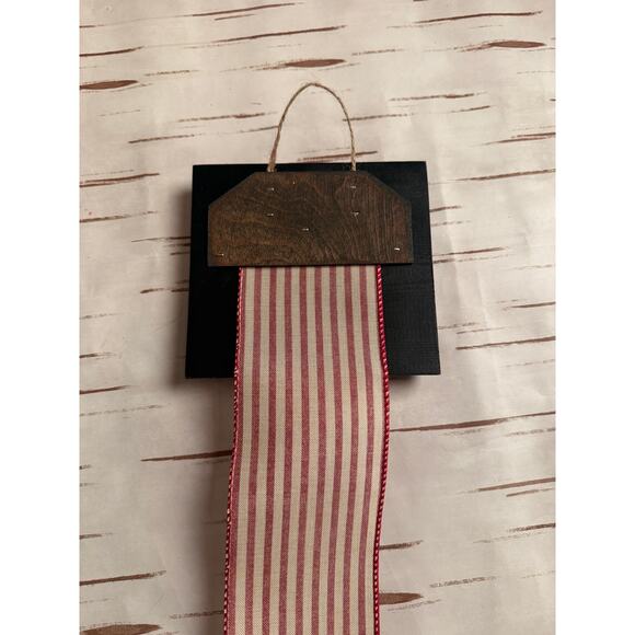 Season Greetings Card Holder Black Gold Script Topper Red Striped Wide Ribbon - Picture 4 of 5